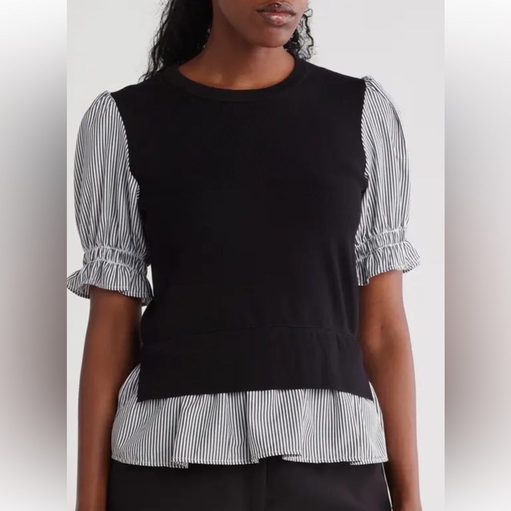 Nanette Lepore Puff Sleeve “Twofer” Lightweight Sweater